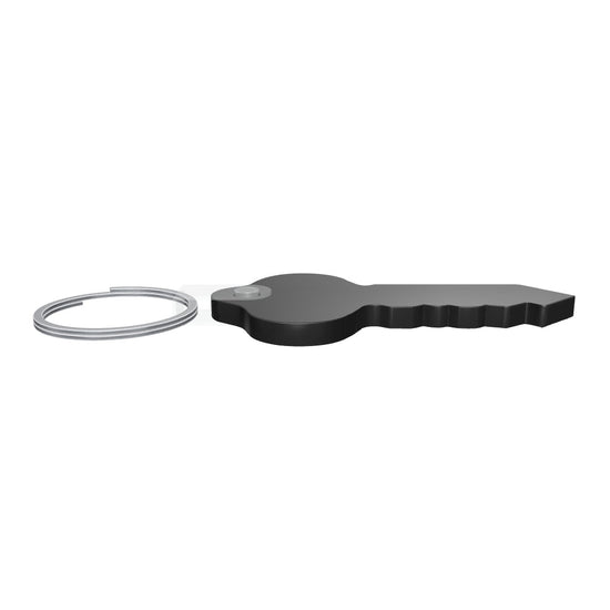 Quikey 6347 無地ブラックの3D/AR参考モデル。本体（留具を除く）の公称寸法63.5×34.925mm、掲載厚さ3.81mm。現行公式カタログ・同品番テンプレート外形と写真を参考に再現。輪郭の細部・穴・留具・縁・色味の細部は推定です。