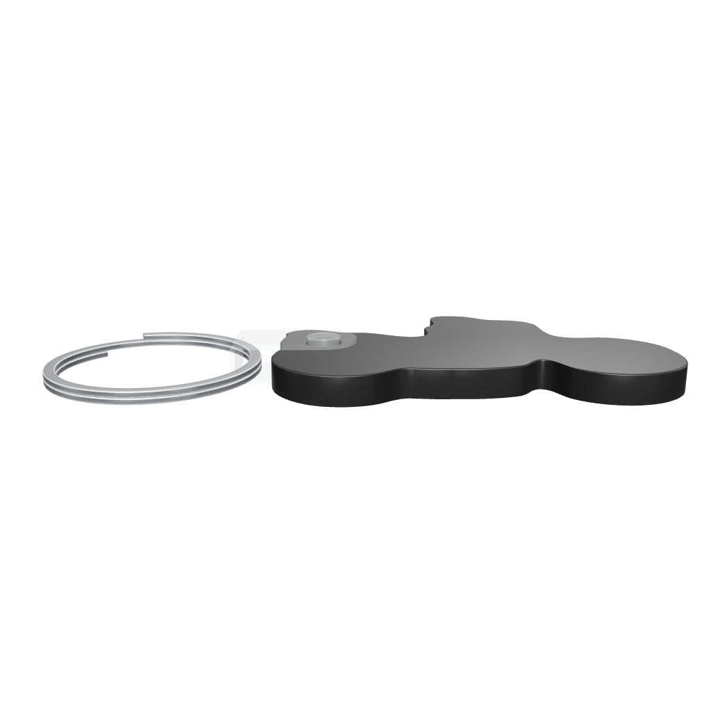 Quikey 6351 無地ブラックの3D/AR参考モデル。本体（留具を除く）の公称寸法50.8×31.75mm、掲載厚さ3.81mm。現行公式カタログ・同品番テンプレート外形と写真を参考に再現。穴・留具・縁・色味の細部は推定です。